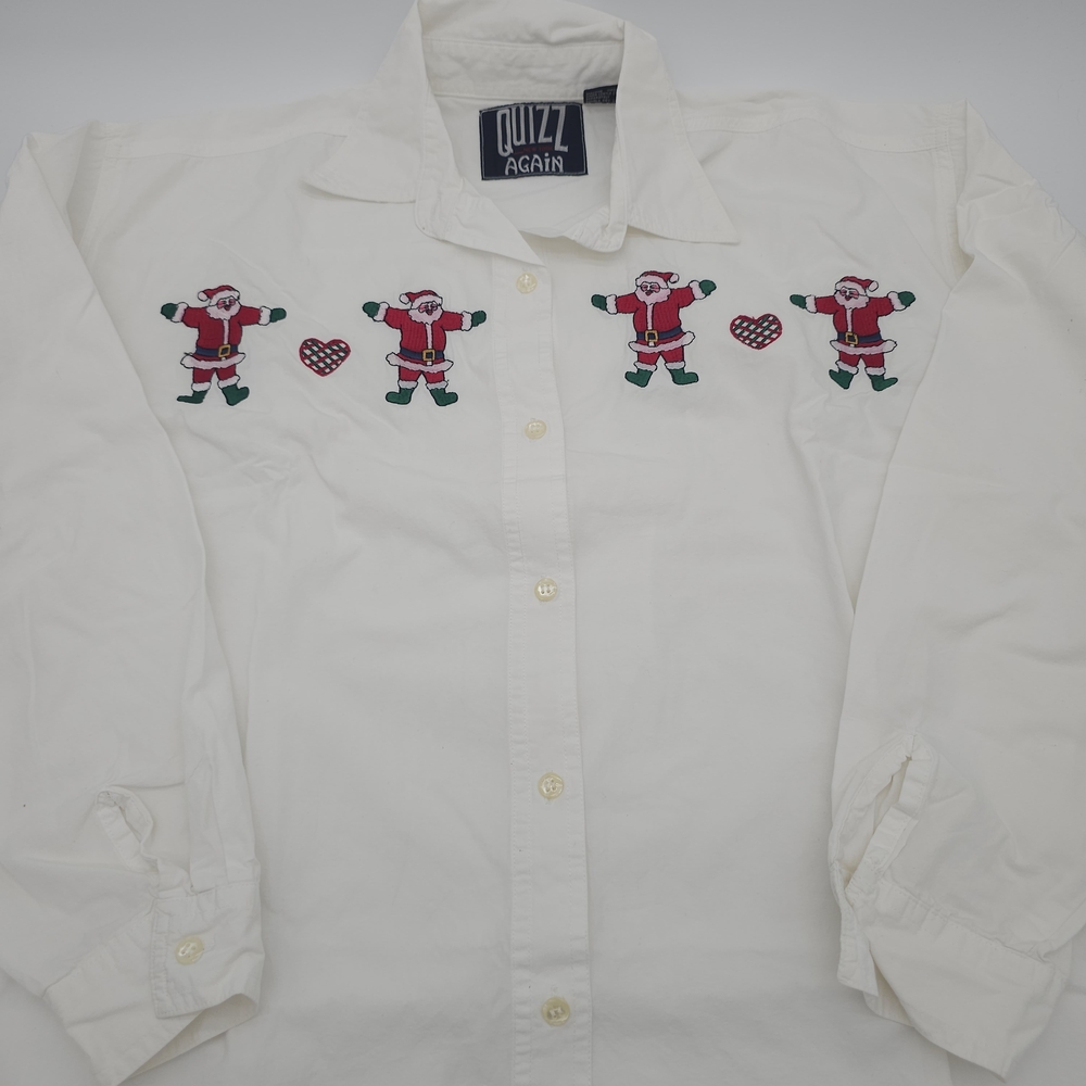 Women's Cream Blouse with Santa Embroidery
